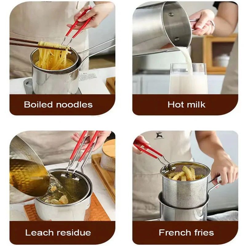 Stainless Steel Deep Fryer Pot with Strainer – 1200ML