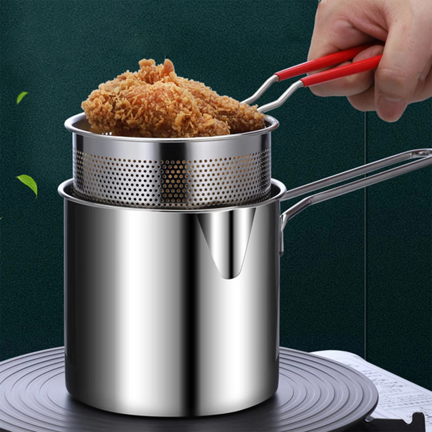 Stainless Steel Deep Fryer Pot with Strainer – 1200ML
