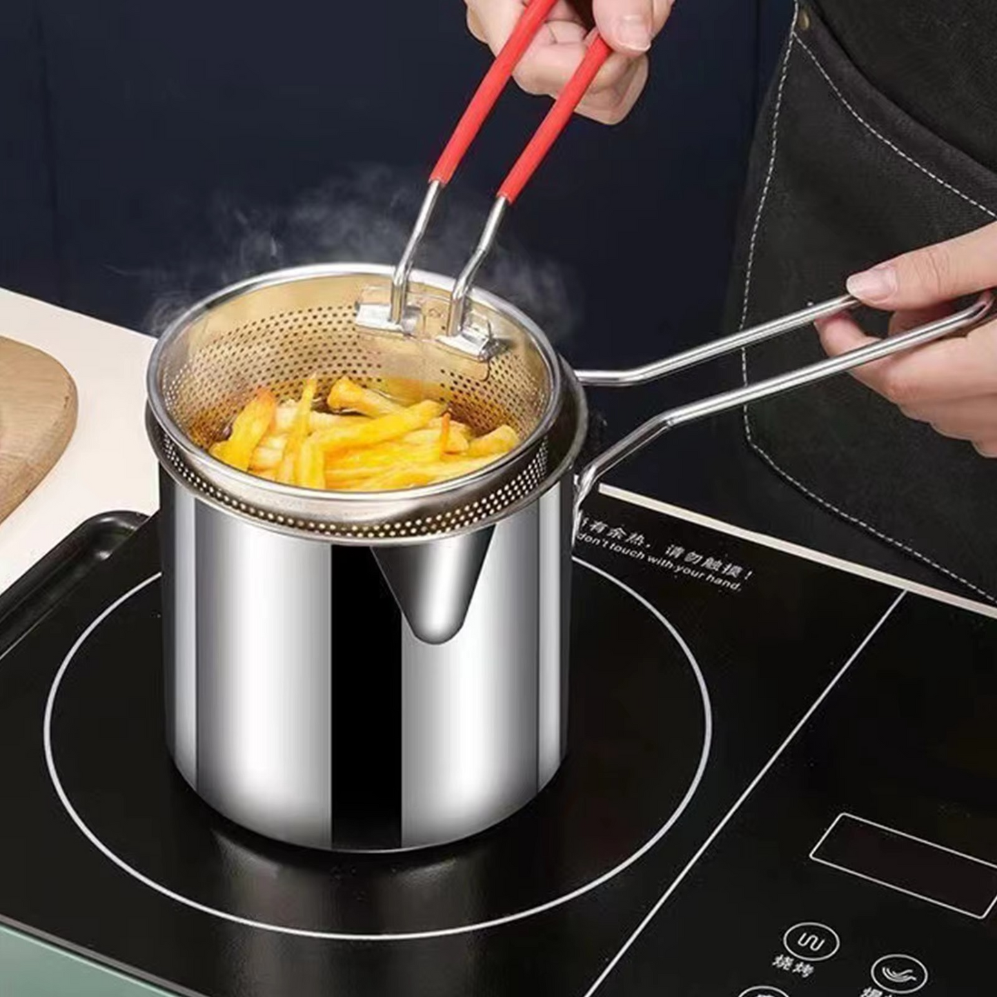 Stainless Steel Deep Fryer Pot with Strainer – 1200ML