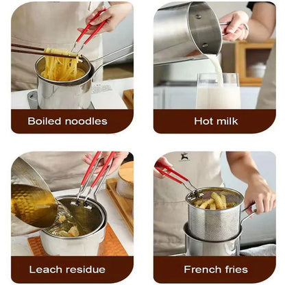 Stainless Steel Deep Fryer Pot with Strainer – 1200ML
