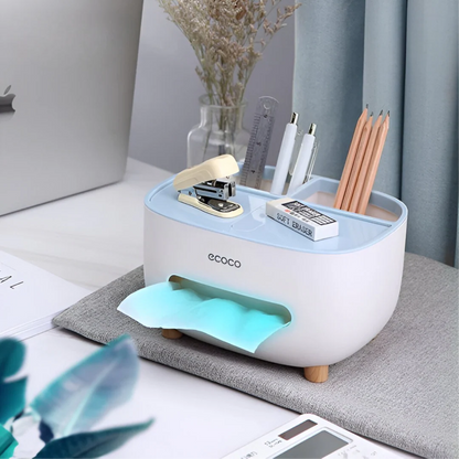 Ecoco Tissue Box Organizer with Storage Drawer & Remote Holder