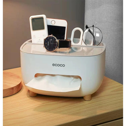 Ecoco Tissue Box Organizer with Storage Drawer & Remote Holder