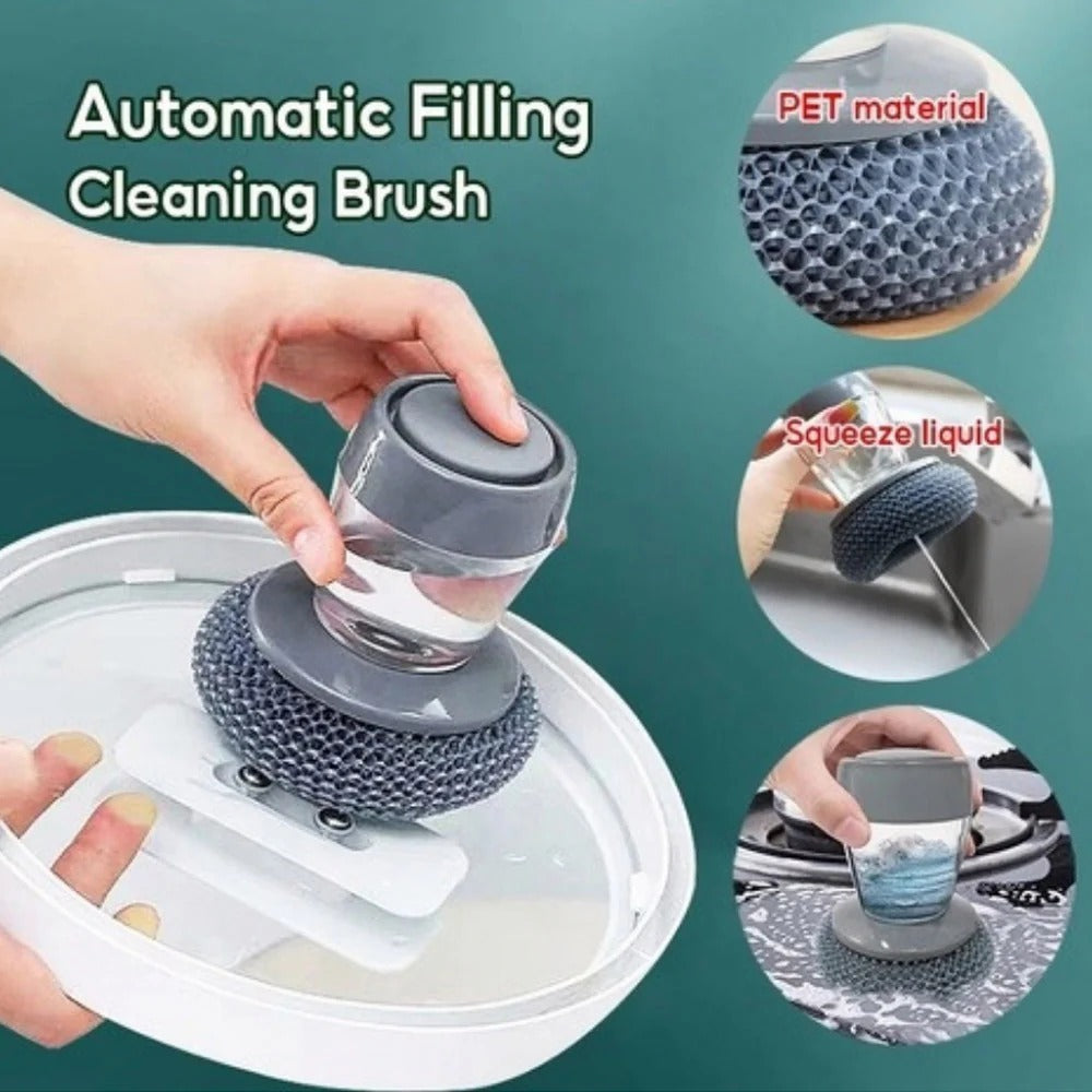 Kitchen Soap Dispensing Palm Brush – Dish Scrubber with Soap Dispenser